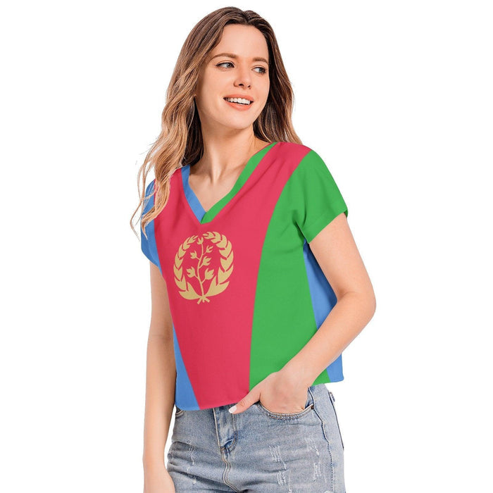 T-Shirt Eritrean Flag Batwing Sleeve V-Neck Top Chiffon - Natna Shop