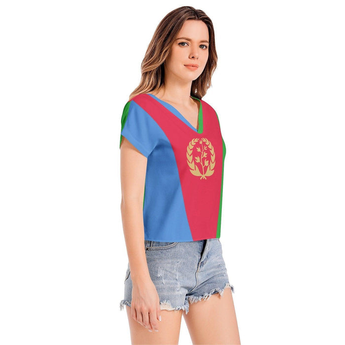 T-Shirt Eritrean Flag Batwing Sleeve V-Neck Top Chiffon - Natna Shop