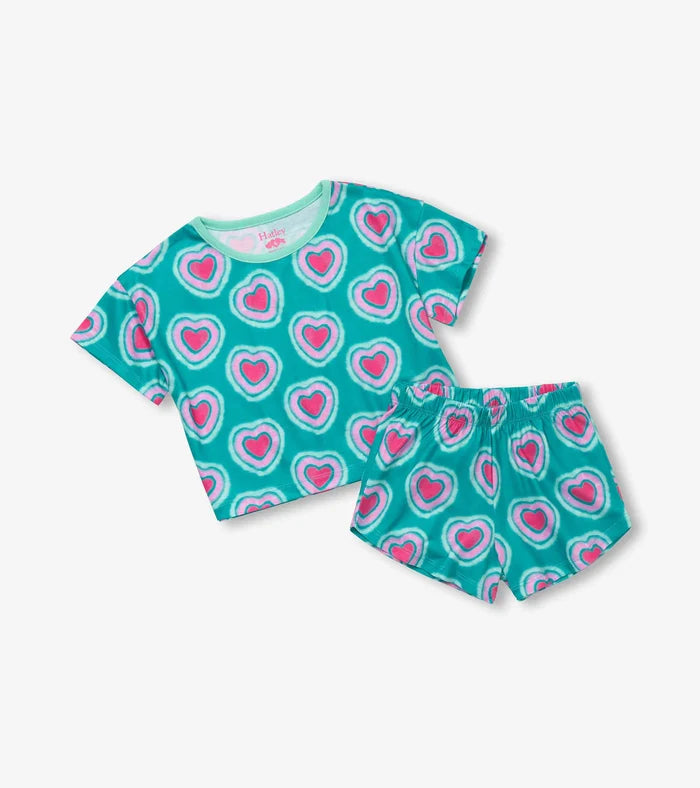 Teal Glowing Hearts Short Sleep Set