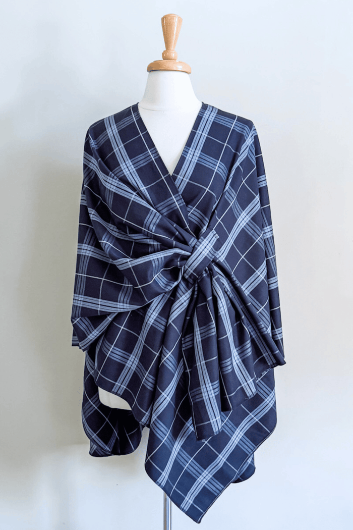 The Revival Cape in Blue Tartan print from Diane Kore