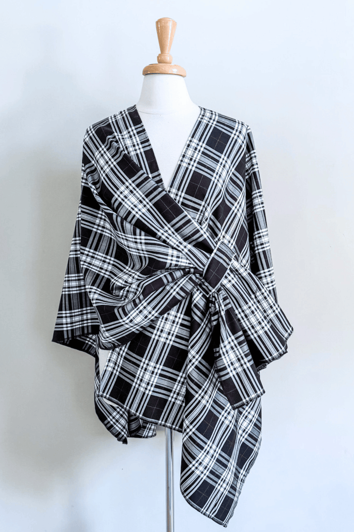 The Revival Cape in Black and White Tartan print from Diane Kore