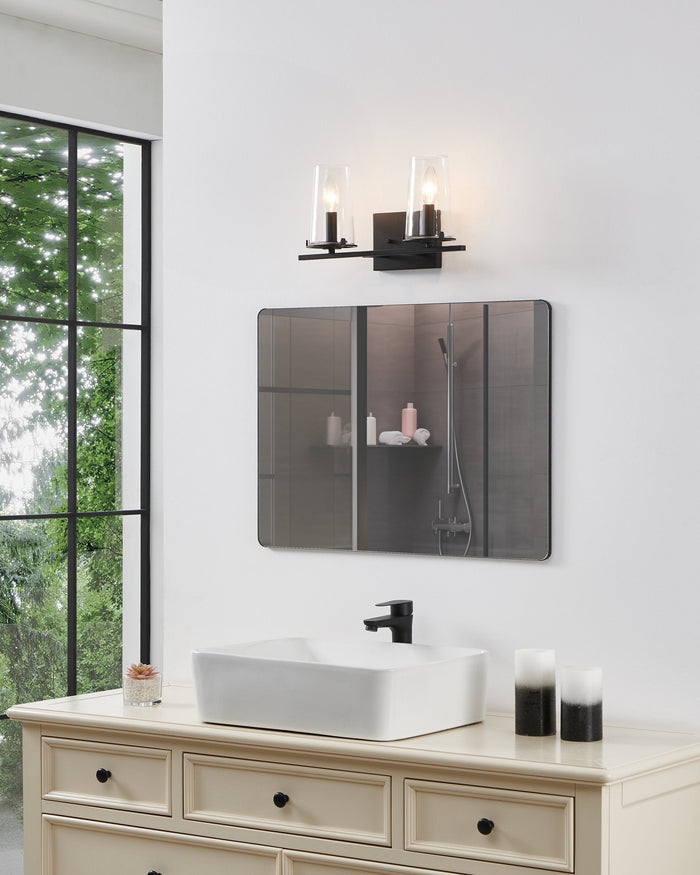 Vanity Light Thesis 206955A Jared 15 inch 2 light Matte Black Vanity Light with Clear Glass Shades THESIS