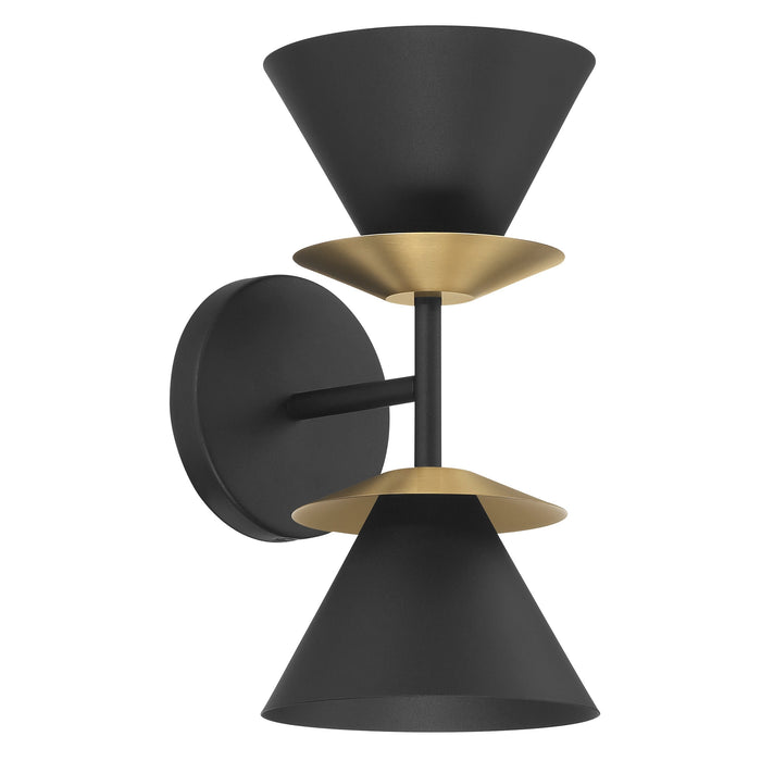 Wall Sconce Thesis 207319A Tremolo 12 inch 2 light Textured Black and Champagne Gold Wall Sconce THESIS