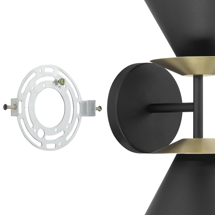 Wall Sconce Thesis 207319A Tremolo 12 inch 2 light Textured Black and Champagne Gold Wall Sconce THESIS