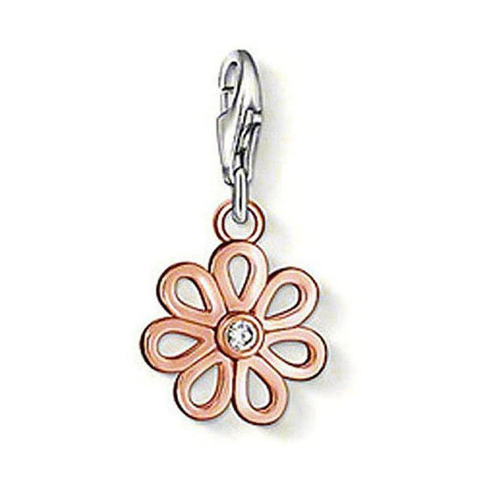 Rose gold Charm 0911 flower charm with clear cubic zirconia.