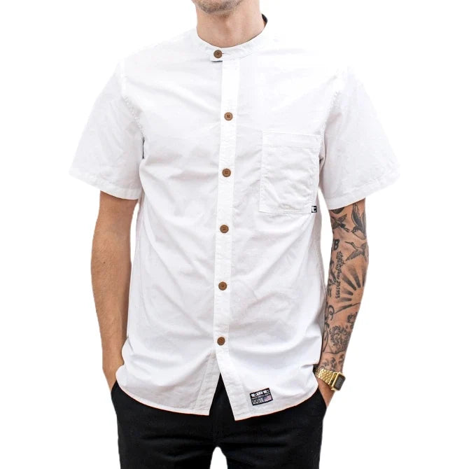 White Short Sleeve Tilit Chef Shirt shot on white silo background.