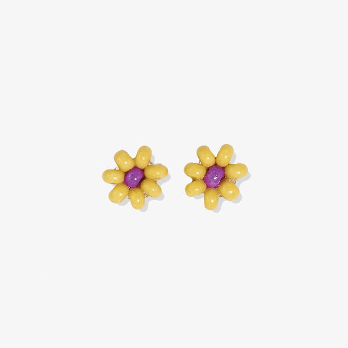 Tina Two Color Beaded Post Earrings Yellow Earrings