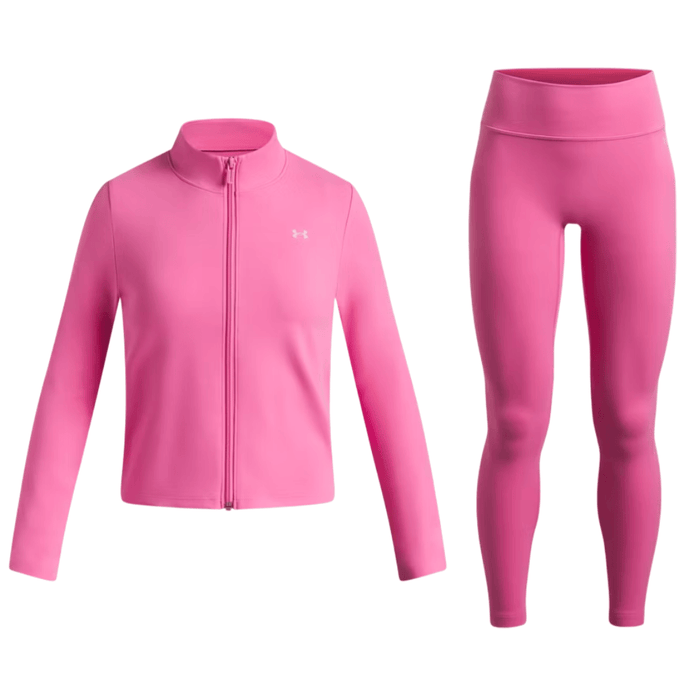 Under Armour Junior's 3 Piece Co Ord Set Pink Jacket, Tank Top & Shorts