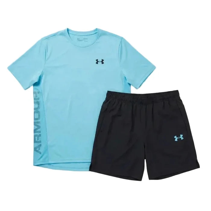 Under Armour Men's 2 Piece Co Ord Set Fresco Blue/Black T-Shirt & Shorts