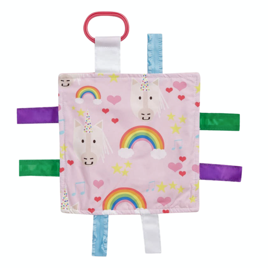 Unicorn Magic & Rainbow Learning Lovey Crinkle Tag Toy 8"x8"