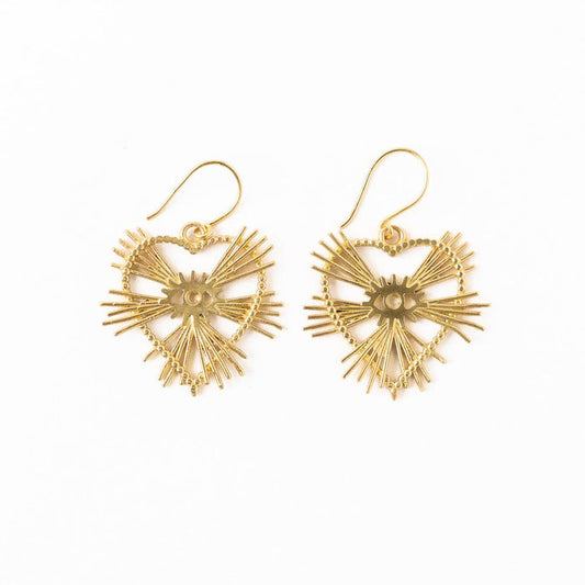 Valerie Heart Burst Drop Earrings Brass Drop