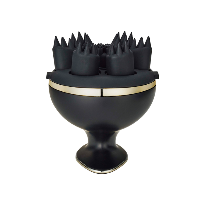 Black hair dryer diffuser with spikes on a white background