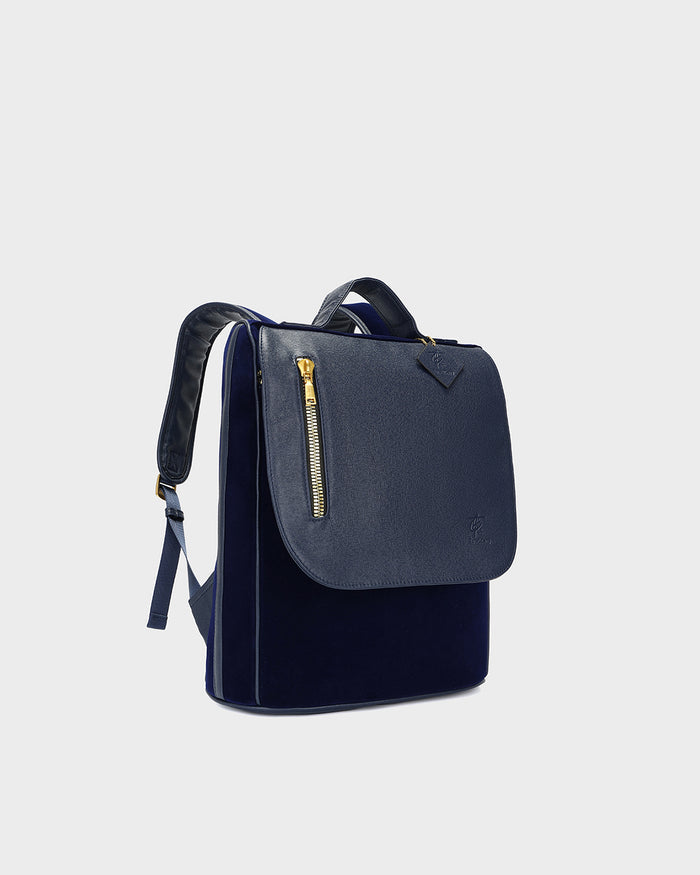 Velour Backpack in Navy Blue