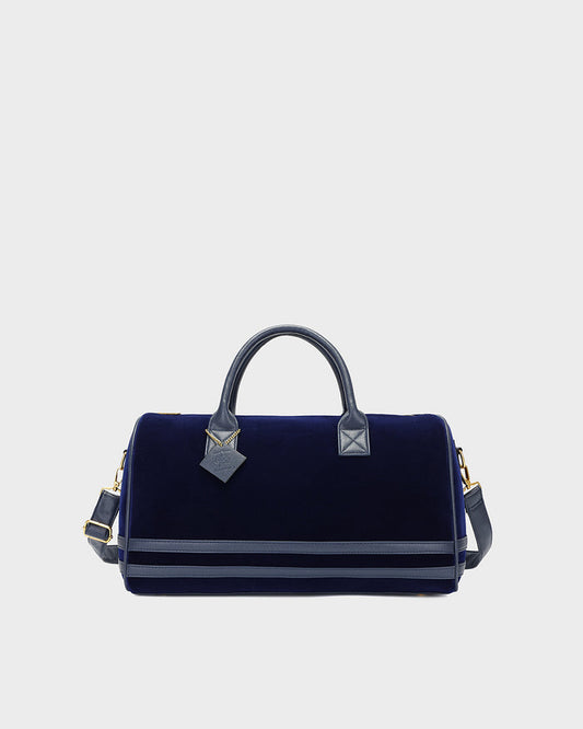 Velour Duffle Bag in Navy Blue