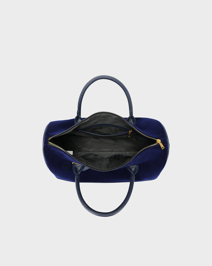 Velour Duffle Bag in Navy Blue