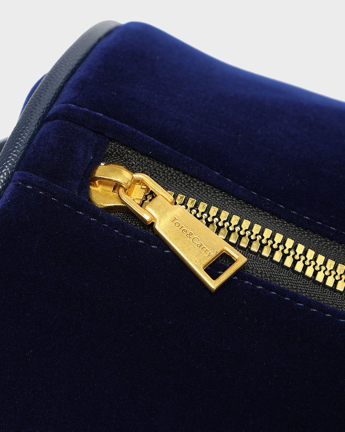Velour Duffle Bag in Navy Blue
