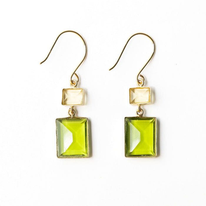 Veronica Two Tone Color Cut Glass Dangle Earring Green Drop