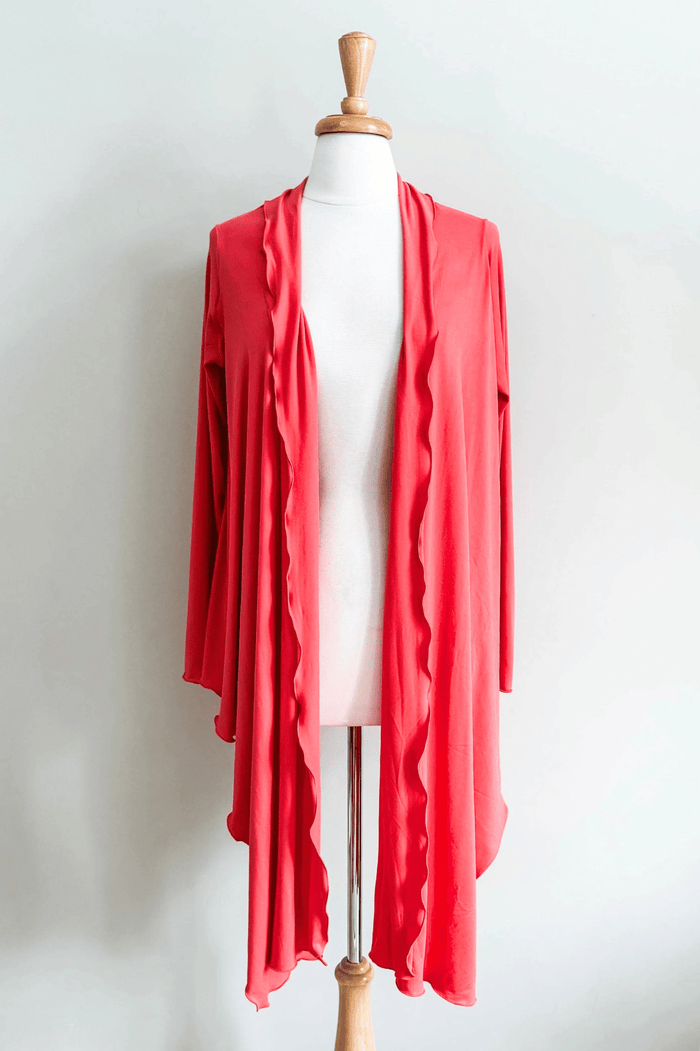 Diane Kroe Coral Versa Wrap in soft Brushed Venezia styled as long cardigan
