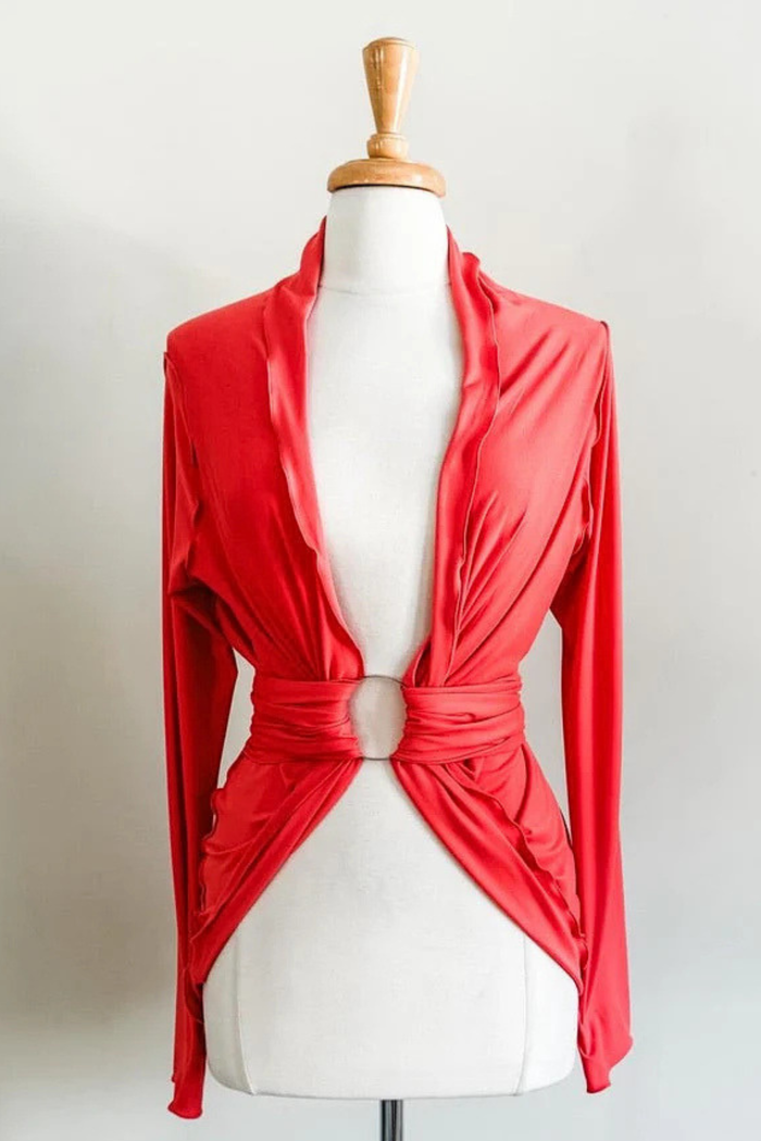 Diane Kroe Coral Versa Wrap in soft Brushed Venezia styled as wrap top