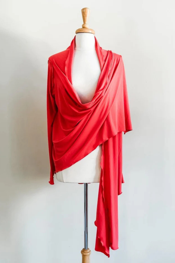 Diane Kroe Coral Versa Wrap in soft Brushed Venezia styled as short cardigan