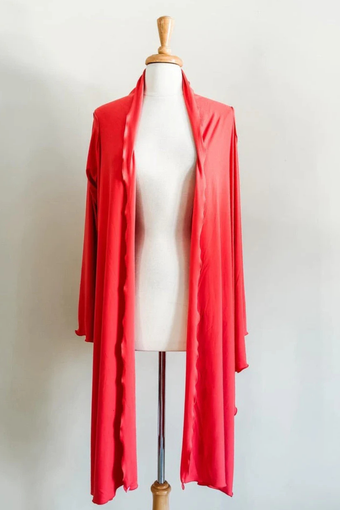Diane Kroe Coral Versa Wrap in soft Brushed Venezia styled as long cardigan
