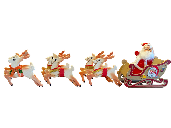 Vintage Christmas Display, Foldable Santa, Sleigh and Reindeer at Duckwells