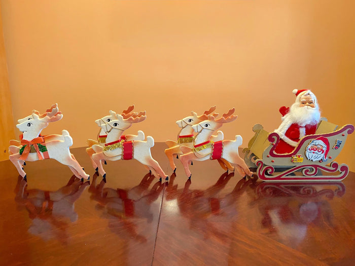 Vintage Christmas Display, Foldable Santa, Sleigh and Reindeer at Duckwells