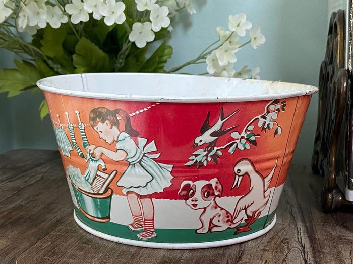 Vintage Tin Toy Wash Tub by Wolverine with Clothespins at Duckwells