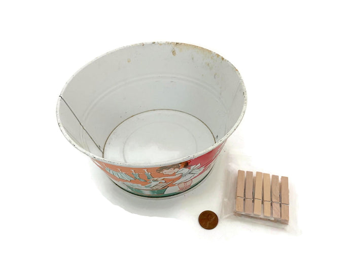 Vintage Tin Toy Wash Tub by Wolverine with Clothespins at Duckwells