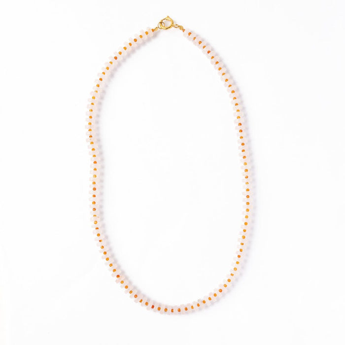 Vivianne Rose Quartz Disc With Carnelian Necklace 18" Single Chain