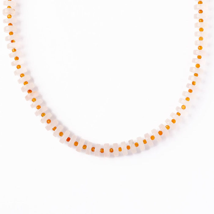 Vivianne Rose Quartz Disc With Carnelian Necklace 18" Single Chain