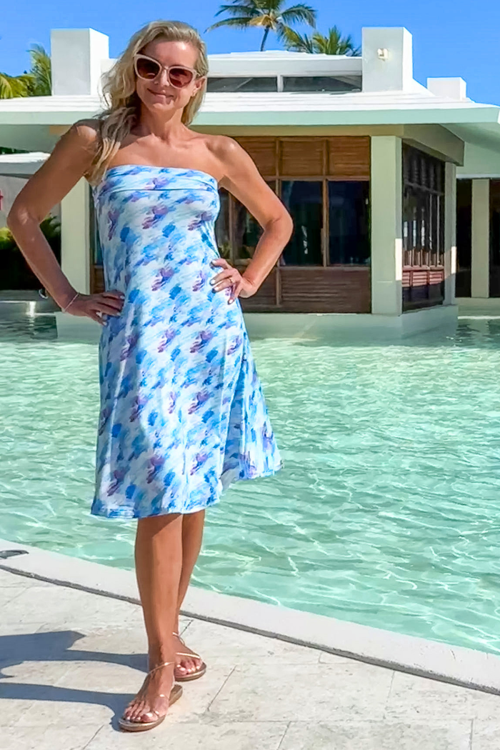 Wear-Ever dress in Watercolor Wave print by Diane Kroe worn as a dress