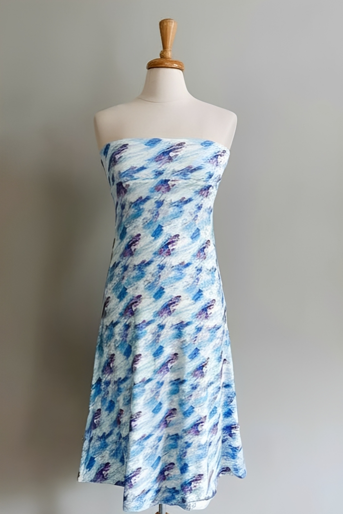 Wear-Ever dress in Watercolor Wave print by Diane Kroe worn as a dress