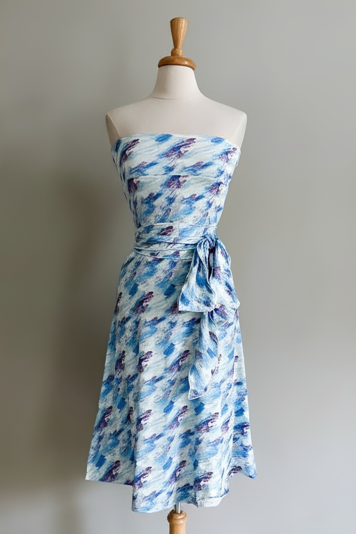Wear-Ever dress in Watercolor Wave print by Diane Kroe worn as a dress
