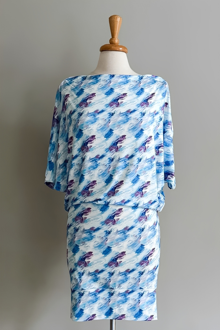 Wear-Ever dress in Watercolor Wave print by Diane Kroe worn as a dress