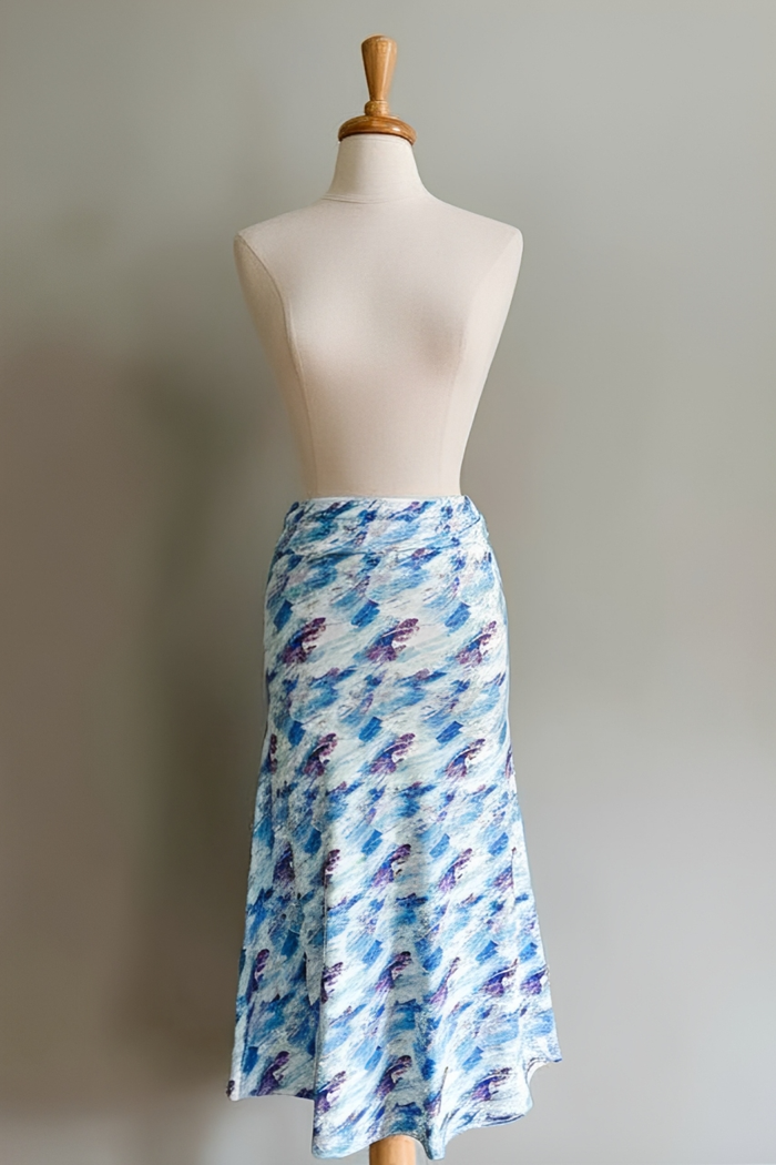 Wear-Ever dress in Watercolor Wave print by Diane Kroe worn as a skirt