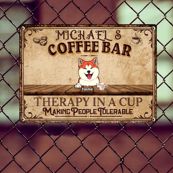 Welcome Metal Coffee Bar Sign, Gifts For Pet Lovers, Therapy In A Cup Making People Tolerable Personalized Metal Signs