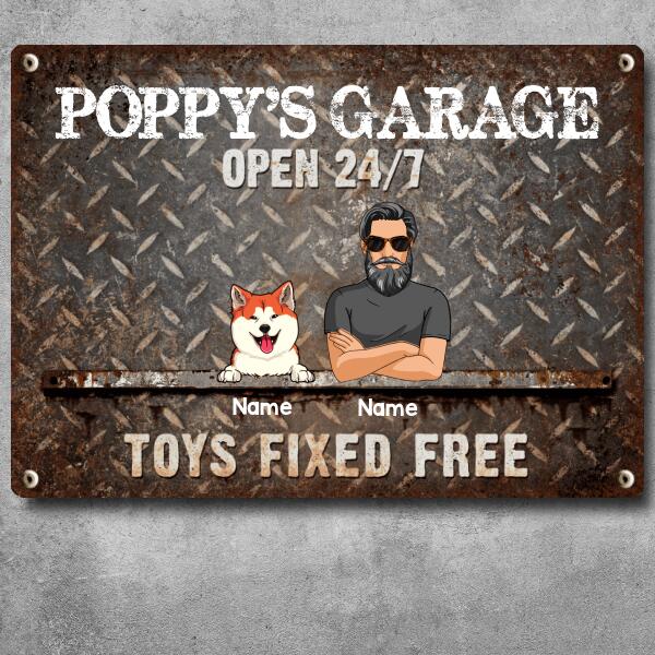 Welcome Metal Garage Sign, Gifts For Pet Lovers, Dad's Garage Often 24/7 Toys Fixed Free Funny Sign