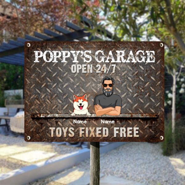 Welcome Metal Garage Sign, Gifts For Pet Lovers, Dad's Garage Often 24/7 Toys Fixed Free Funny Sign