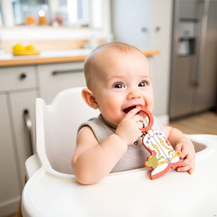 Western Cowboy Boot Baby Teether Ring