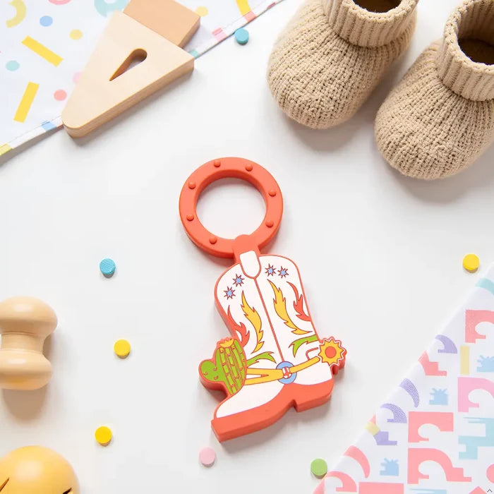 Western Cowboy Boot Baby Teether Ring