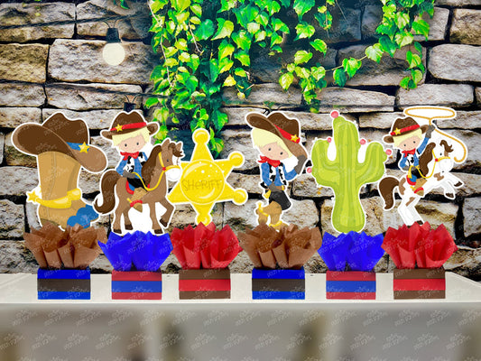 Western Cowboy Theme | Cowboy Birthday | Western Baby Shower | Blonde Cowboy Theme Centerpiece Decoration SET OF 6