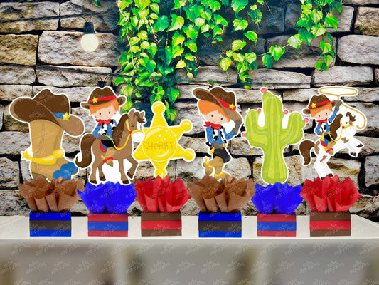 Western Cowboy Theme | Cowboy Birthday | Western Baby Shower | Red Cowboy Theme Centerpiece Decoration SET OF 6