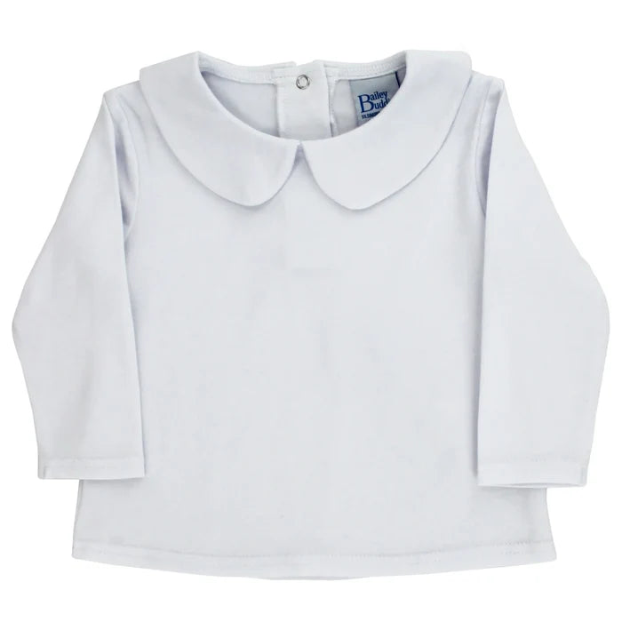 White Knit Boys Long Sleeve Peter Pan Shirt