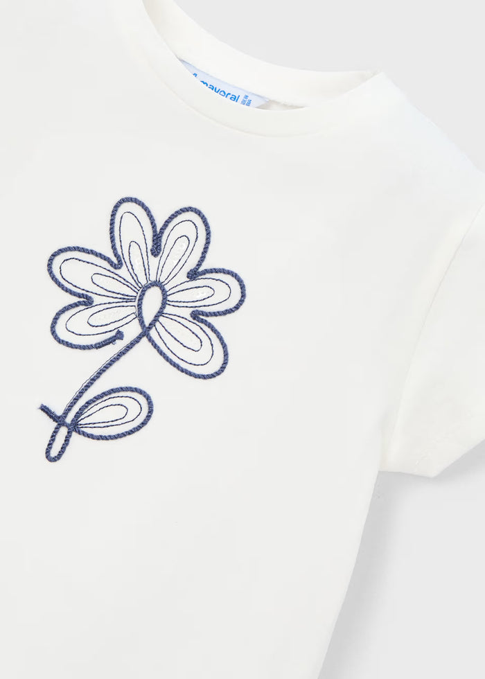 White Navy Rope Flower SS Tee