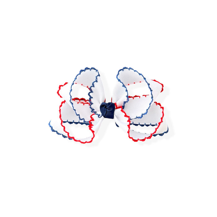 White Patriotic Moonstitch Bow