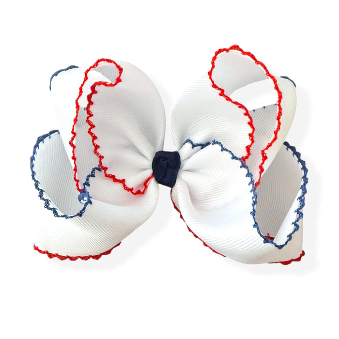 White Patriotic Moonstitch Bow