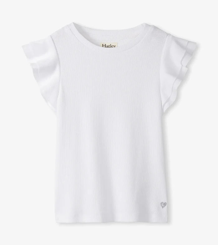 White Ruffle Sleeve Tank
