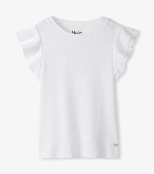 White Ruffle Sleeve Tank