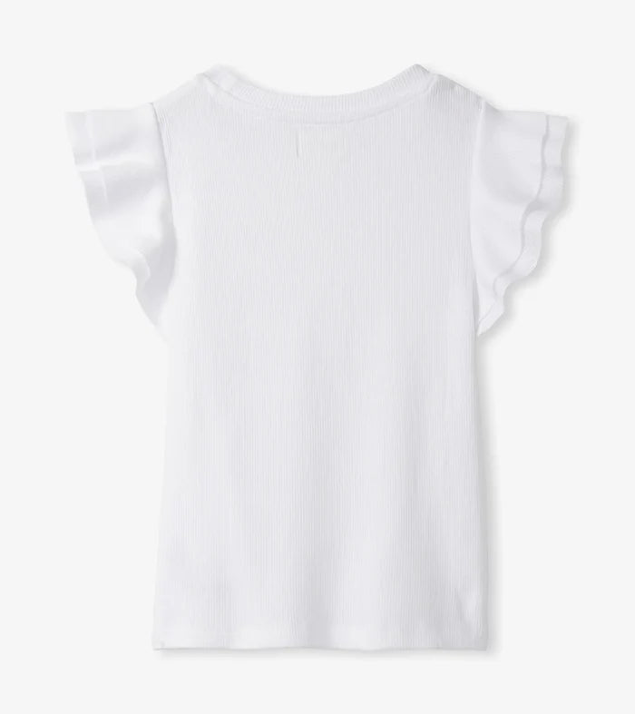 White Ruffle Sleeve Tank